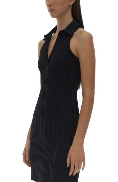 Shop Helmut Lang E Rib Sleeveless Cotton Polo Dress In Black