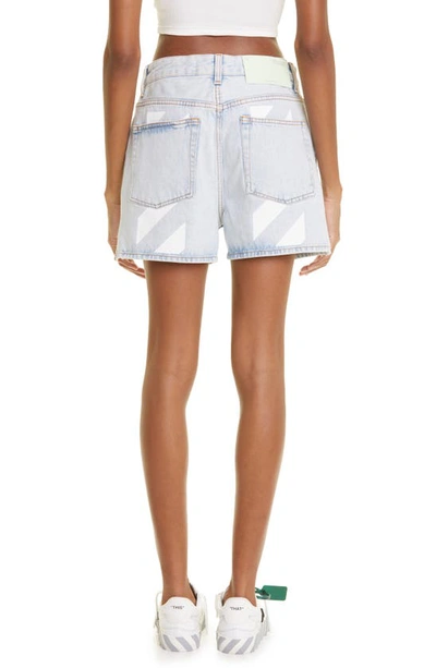 Shop Off-white Diagonal Stripe Block Denim Shorts In Blue White