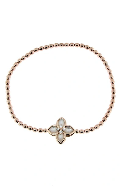 Shop Roberto Coin Venetian Princess Mother-of-pearl & Diamond Stretch Bracelet In Rose Gold