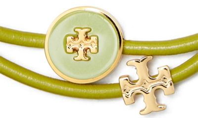 Shop Tory Burch Kira Slider Bracelet In Tory Gold / Green Citrine