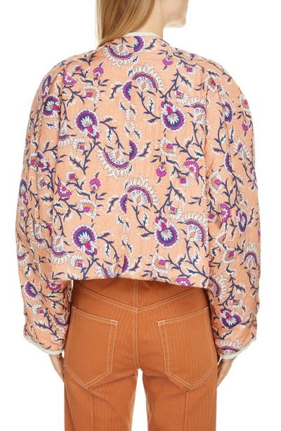 Shop Isabel Marant Amidala Floral Print Reversible Asymmetric Crop Jacket In Papaya