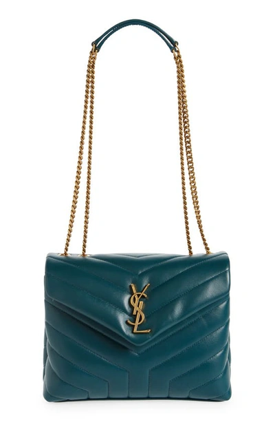 Shop Saint Laurent Small Loulou Chain Leather Shoulder Bag In Sea Turq