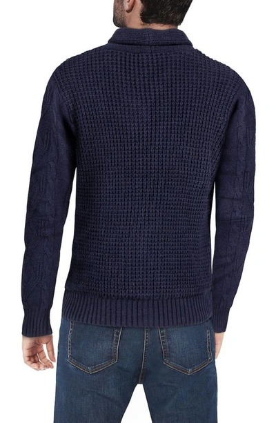 Shop X-ray Shawl Collar Cable Knit Cardigan In Navy