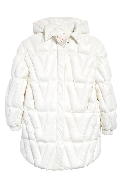 Shop Valentino Quilted Optical V Logo Down Puffer Coat In Bianco 0bo