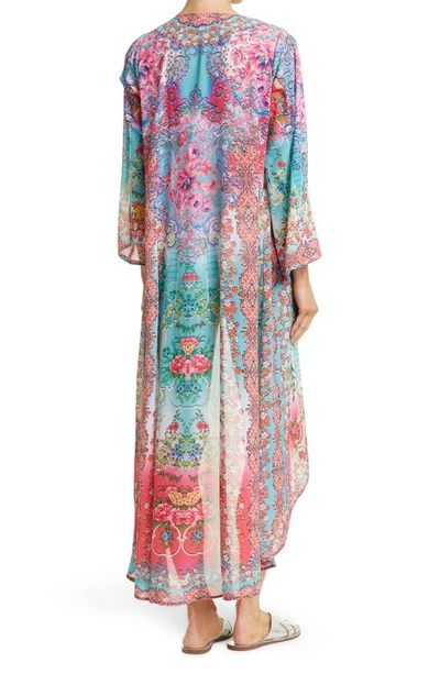 Ranee's Bright Printed Pink Blooms Flare Sleeve Cover-up Duster In Pink
