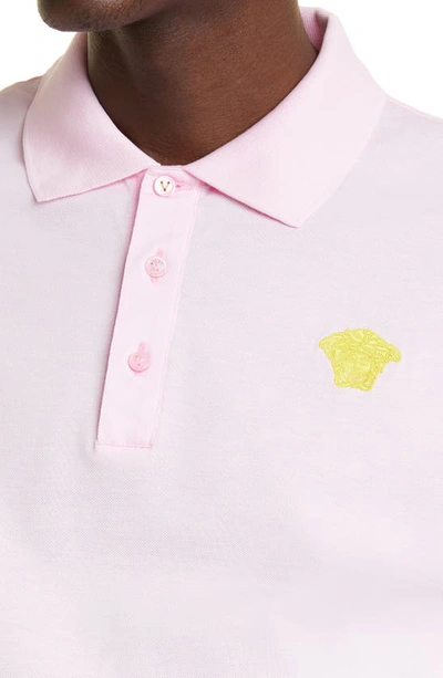 Shop Versace Medusa Appliqué Cotton Polo Shirt In Candy/ Pineapple