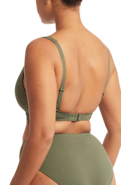 Sea Level Cross Front Multifit Bikini Top In Khaki