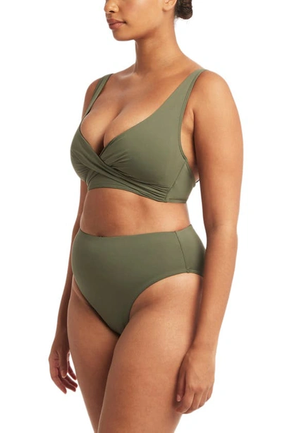 Sea Level Cross Front Multifit Bikini Top In Khaki