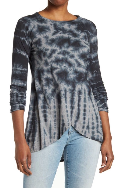 Go Couture Long Sleeve Cross Hem Shirt In Charcoal Print 3