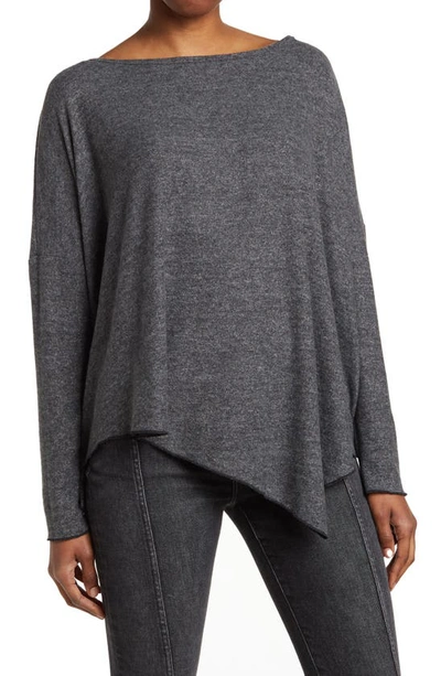 Shop Go Couture Assymetrical Hem Dolman Sleeve Sweater In Charcoal Print 1
