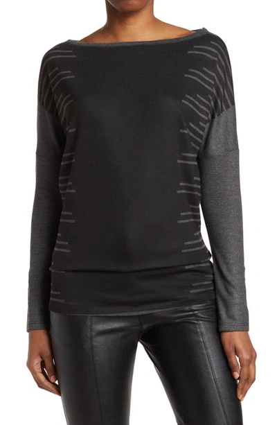 Go Couture Printed Boatneck Sweater In Black Dye 1
