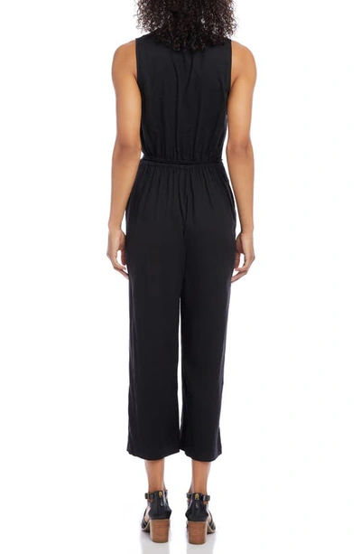 Shop Karen Kane Sleeveless Crop Jumpsuit In Black