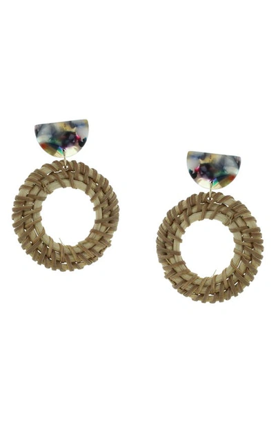 Shop Olivia Welles Resin Straw Woven Open Circle Drop Earrings In Gold / Multi