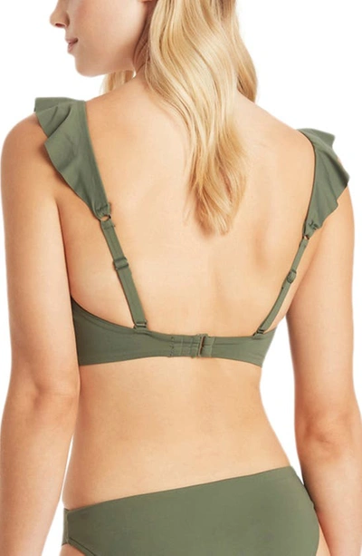 Sea Level Frill Bikini Top In Khaki