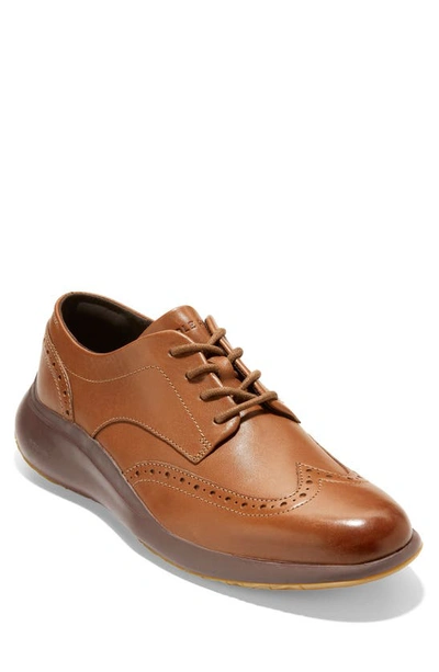 Shop Cole Haan Grand Troy Wingtip Leather Derby In British Tan/ Java