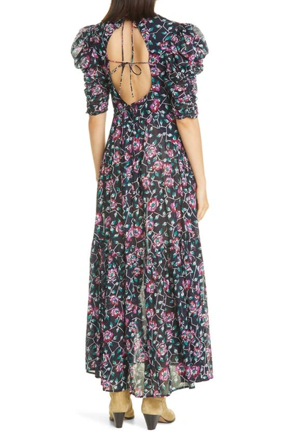 Shop Isabel Marant Étoile Sichelle Floral Leg Of Mutton Sleeve Midi Dress In Faded Night