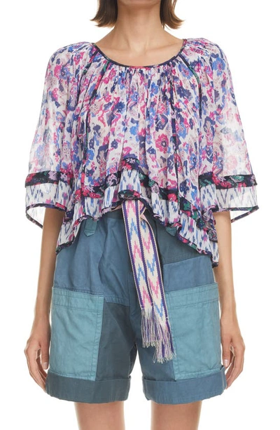 Isabel Marant Étoile Roxini Ruffled Floral-print Crepe De Chine Blouse In Ecru