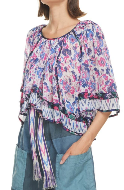 Isabel Marant Étoile Roxini Ruffled Floral-print Crepe De Chine Blouse In Ecru