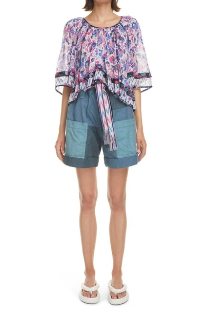 Isabel Marant Étoile Roxini Ruffled Floral-print Crepe De Chine Blouse In Ecru