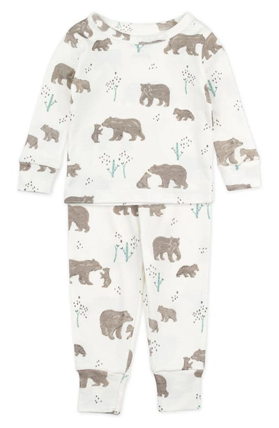 Shop Oliver & Rain Kids' Bear Print Fitted Two-piece Organic Cotton Pajamas In Ivory