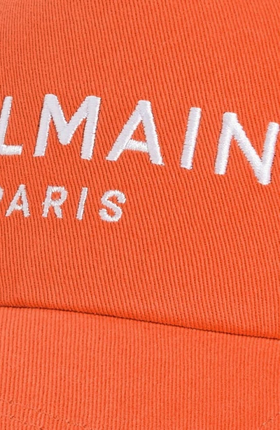 Shop Balmain Embroidered Logo Cotton Baseball Cap In Kba - Orange White