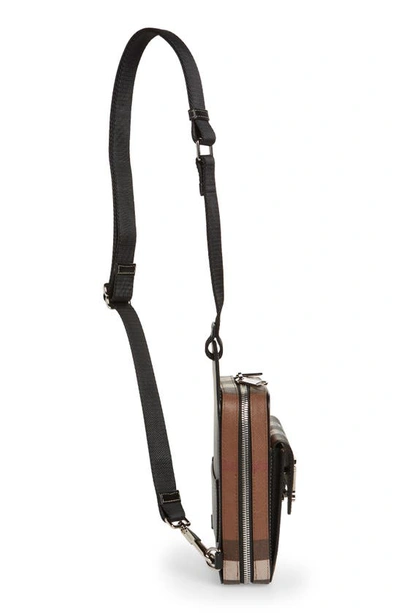 Shop Burberry Theo Check Crossbody Bag In Dark Birch Brown