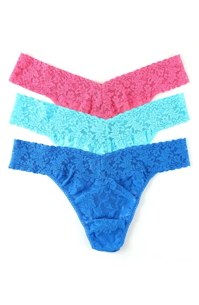 Shop Hanky Panky Assorted 3-pack Lace Original Rise Thongs In Srup/ Beab/ Cerb