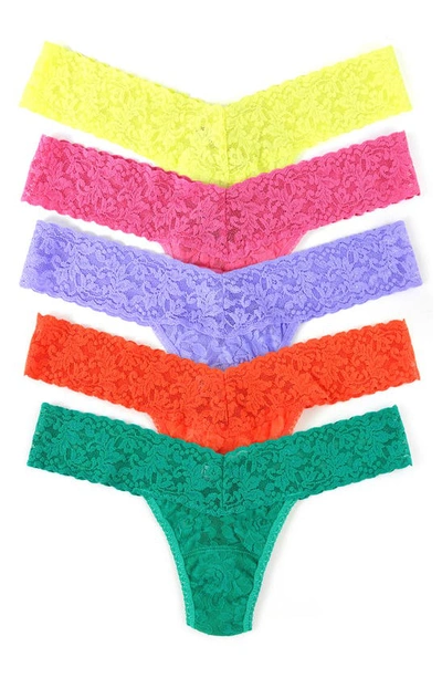 Hanky Panky Assorted 5-pack Lace Low Rise Thongs In Cfiy/ Srup/ Hyac/ Orsp/