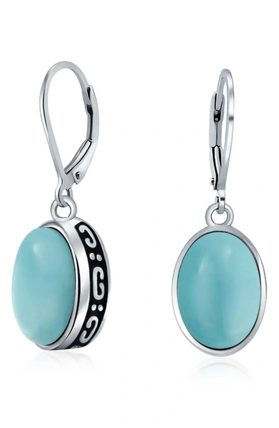 Bling Jewelry Oval Stone Drop Earrings In Blue