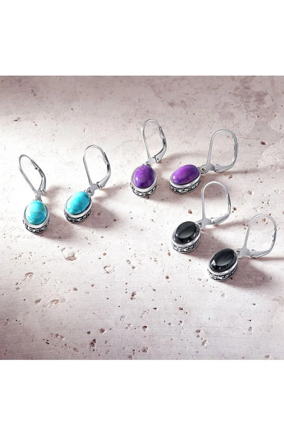 Bling Jewelry Oval Stone Drop Earrings In Blue