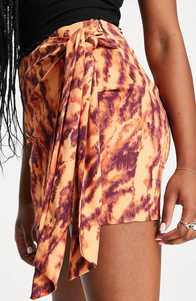 Shop Topshop Flame Tie Dye Side Tie Miniskirt In Orange Multi