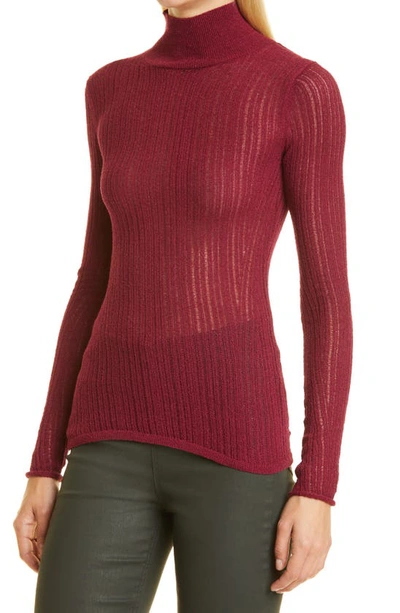 Rag & Bone Lexi Semisheer Cotton Blend Rib Turtleneck Top In Plum