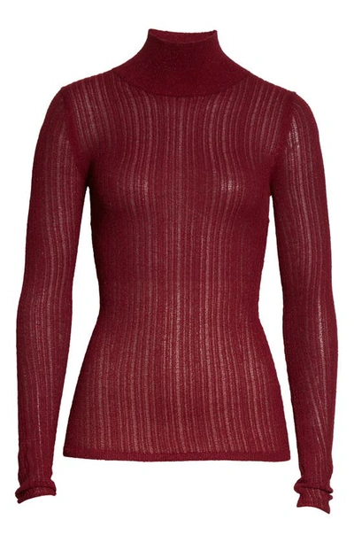 Rag & Bone Lexi Semisheer Cotton Blend Rib Turtleneck Top In Plum