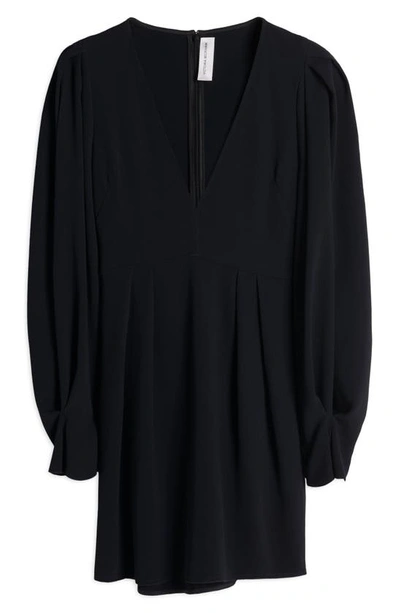 Shop Victoria Beckham Pleated Plunge Neck Cady Minidress In Black