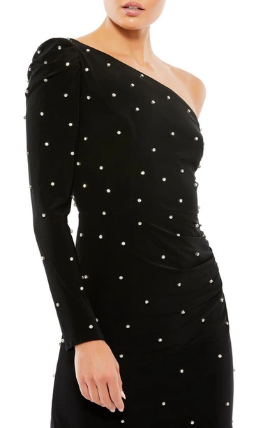 Shop Mac Duggal Jeweled One-shoulder Cocktail Dress In Black