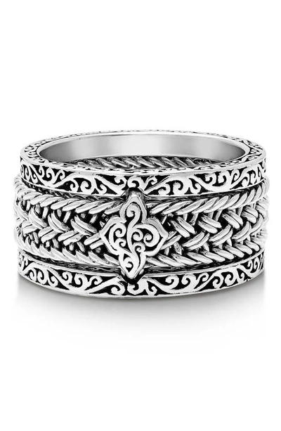 Shop Lois Hill Woven Scroll Set Of 3 Stacking Rings In Silver