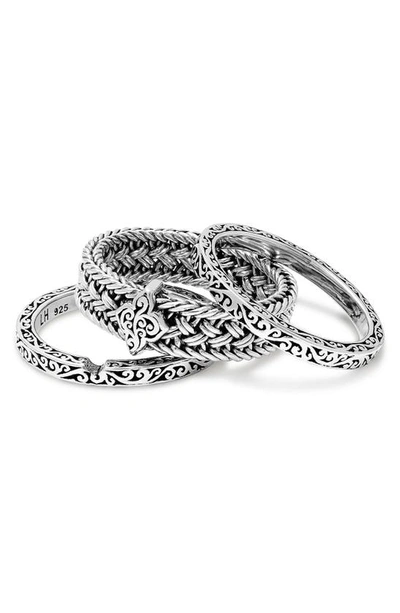 Shop Lois Hill Woven Scroll Set Of 3 Stacking Rings In Silver