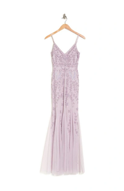 Shop Marina Beaded V-neck Gown In Lav