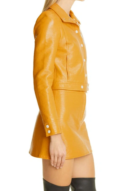 Shop Courrèges Logo Patch Coated Stretch Cotton Crop Jacket In Ochre