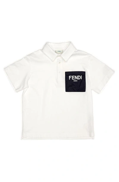 Shop Fendi Kids' Logo Pocket Polo In Navy/ White