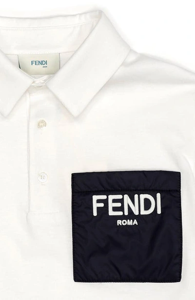 Shop Fendi Kids' Logo Pocket Polo In Navy/ White