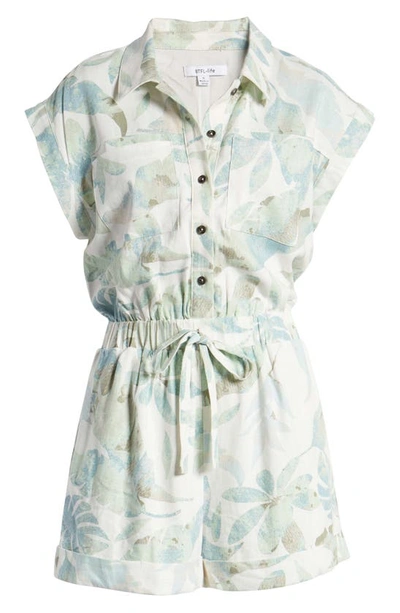 Shop Btfl-life Leaf Print Romper In Mint Sage