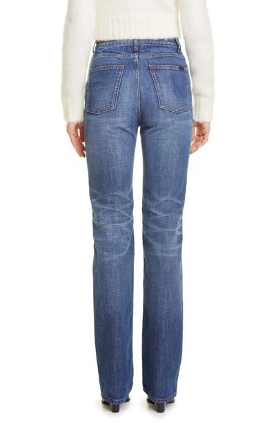 Shop Saint Laurent '90s High Waist Flare Jeans In Dark Bleach Blue