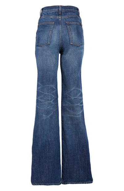 Shop Saint Laurent '90s High Waist Flare Jeans In Dark Bleach Blue