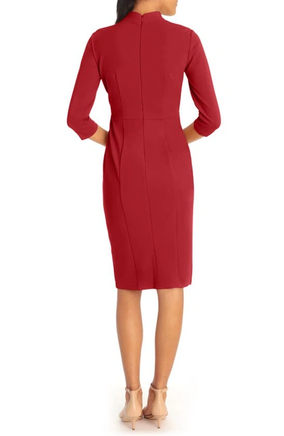 Shop Donna Morgan Crepe Three Quarter Sleeve Sheath Dress In Scarlet Red