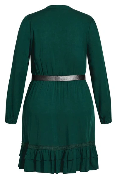 Shop City Chic Precious Belted Long Sleeve Dress In Jade