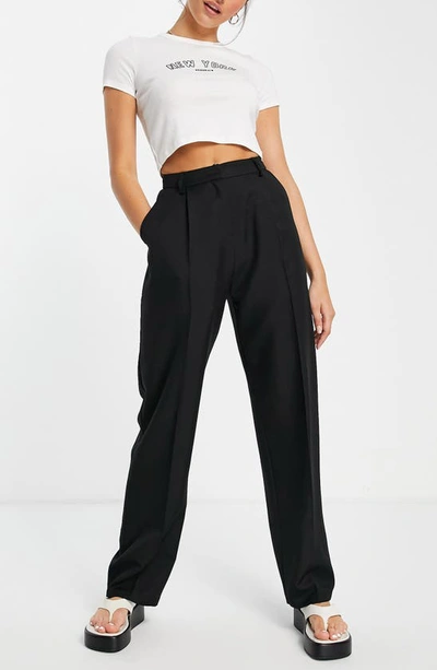 Shop Topshop Straight Leg Trousers In Black