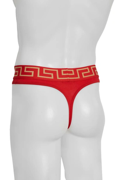 Shop Versace First Line Logo Stretch Cotton Thong In A9x2 Red Gold