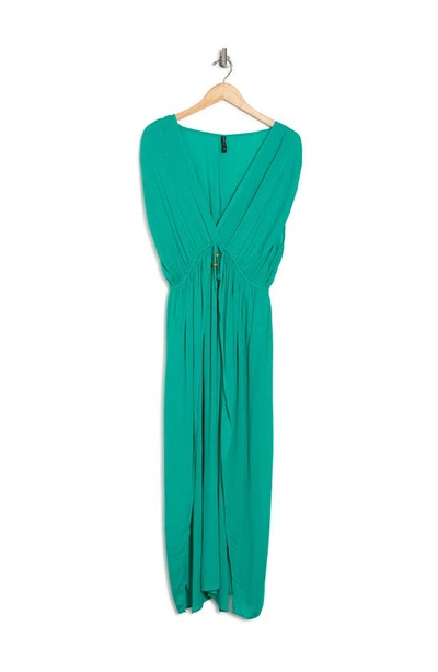 Shop Boho Me V-neck Front Tie Cover-up Maxi Dress In Jade
