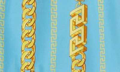 Shop Versace Chain Pinstripe Print Pajama Pants In 5v110 - Sky/ Gold